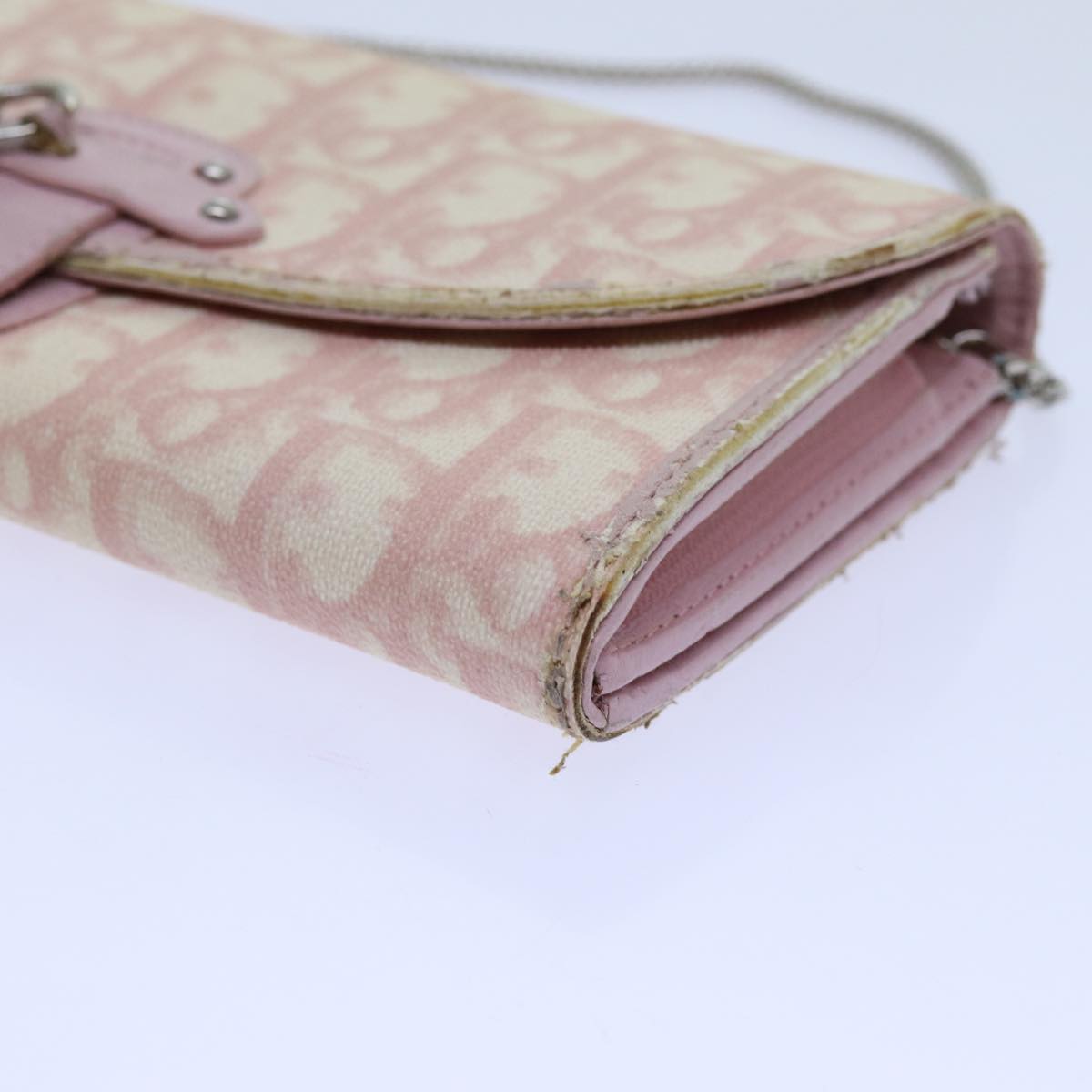 Christian Dior Trotter Canvas Wallet Shoulder Bag PVC Pink White Auth 70933