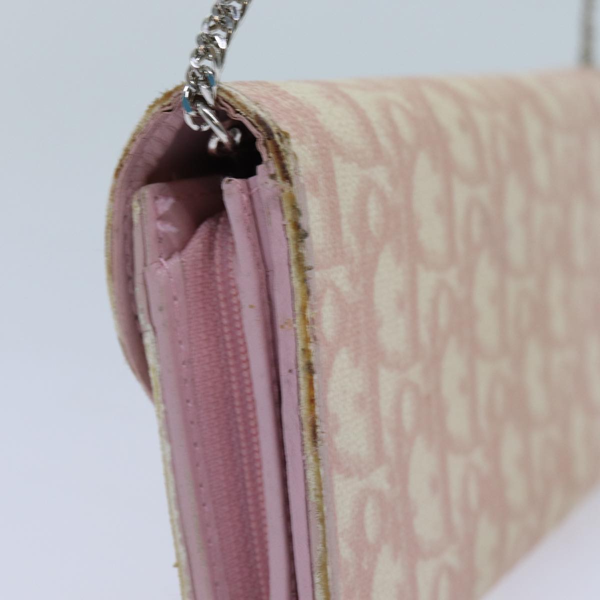 Christian Dior Trotter Canvas Wallet Shoulder Bag PVC Pink White Auth 70933