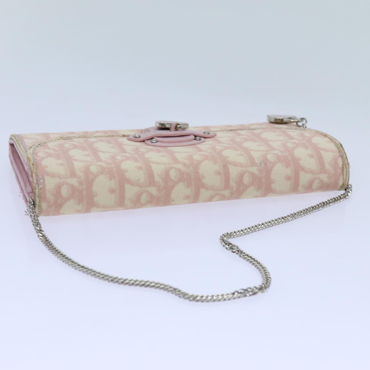 Christian Dior Trotter Canvas Wallet Shoulder Bag PVC Pink White Auth 70933