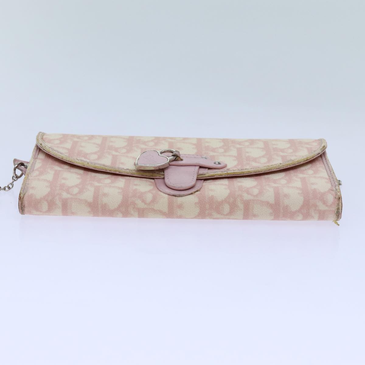 Christian Dior Trotter Canvas Wallet Shoulder Bag PVC Pink White Auth 70933