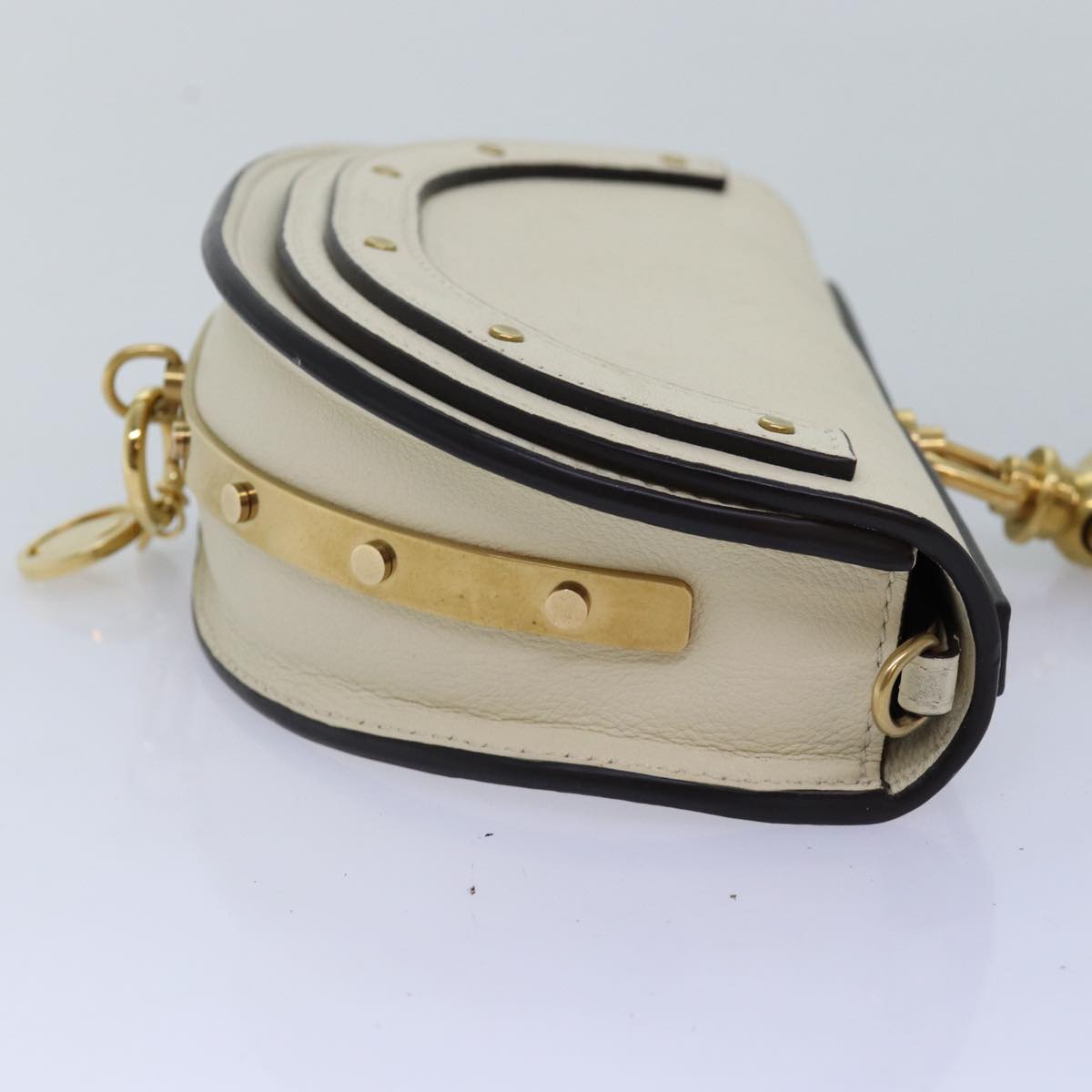Chloe Small Bracelet Shoulder Bag Leather 2way Cream Auth 70937
