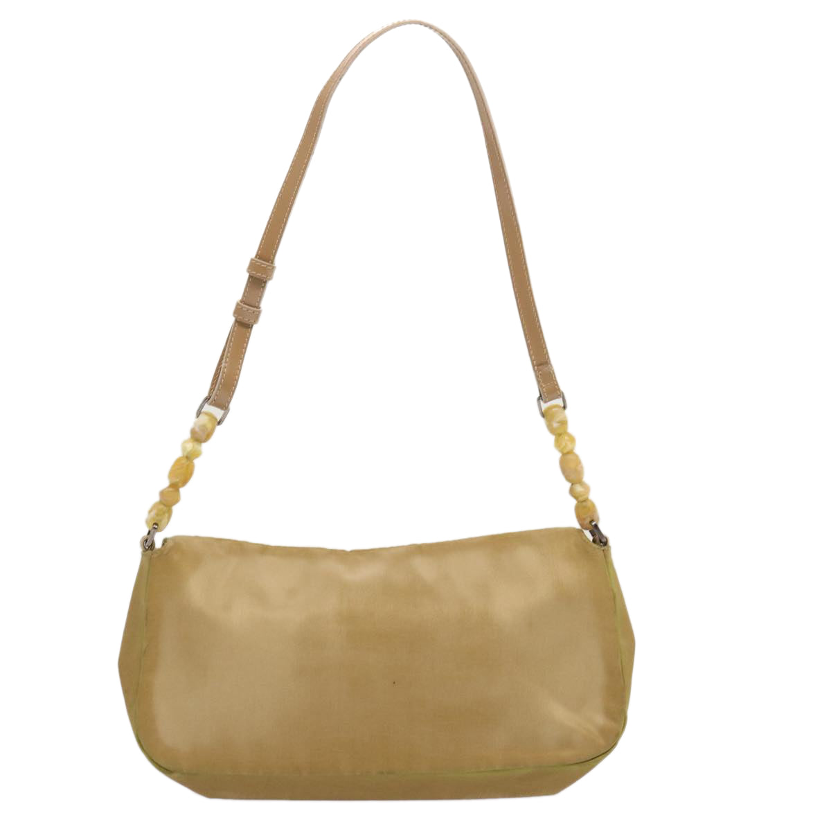 Christian Dior Maris Pearl Shoulder Bag Nylon Beige Auth 70945