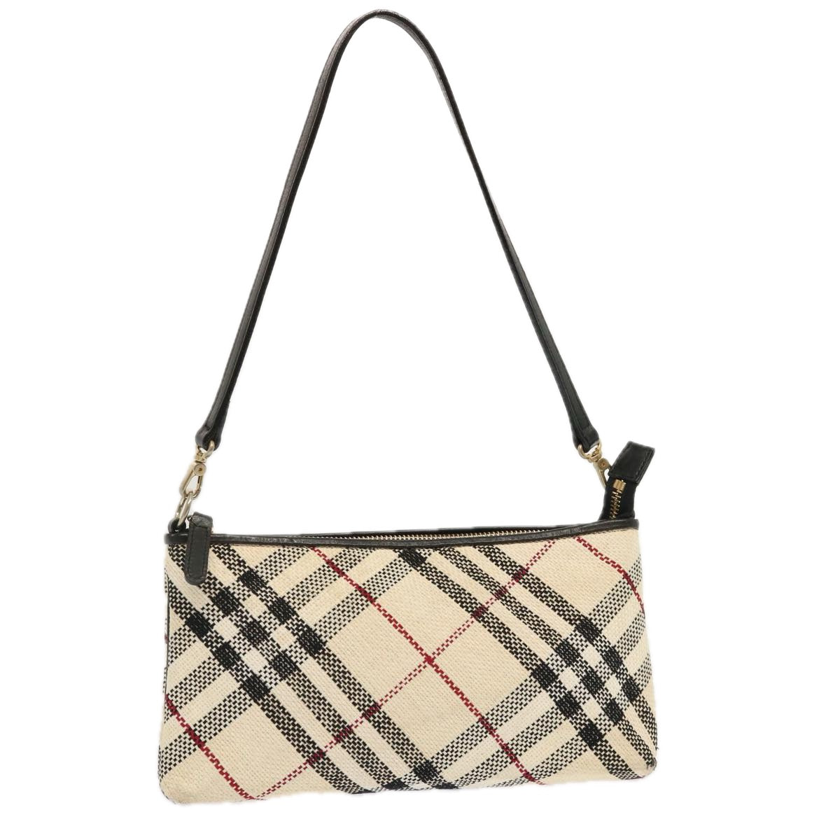 BURBERRY Nova Check Blue Label Shoulder Bag Canvas White Auth 70948