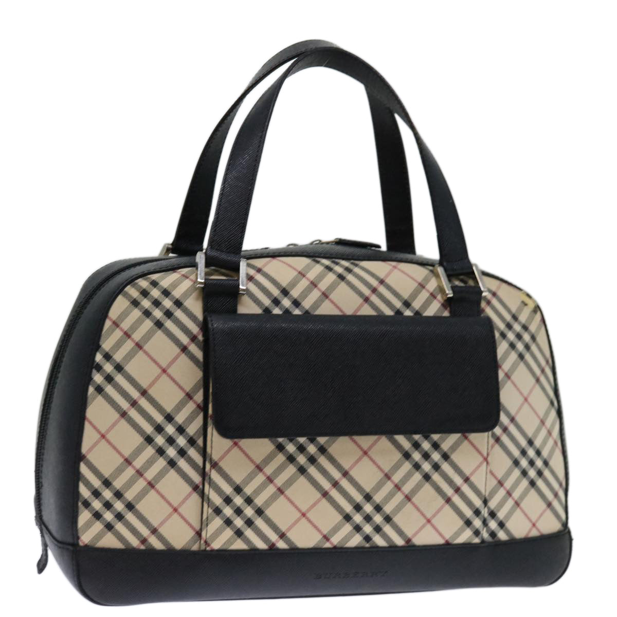 BURBERRY Nova Check Hand Bag Canvas Beige Black Auth 70949