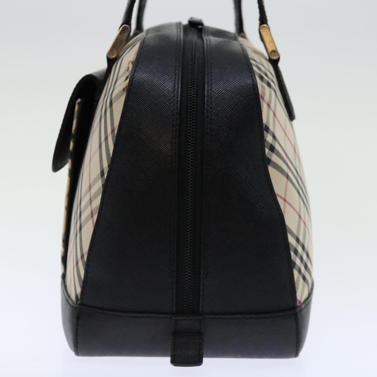 BURBERRY Nova Check Hand Bag Canvas Beige Black Auth 70949