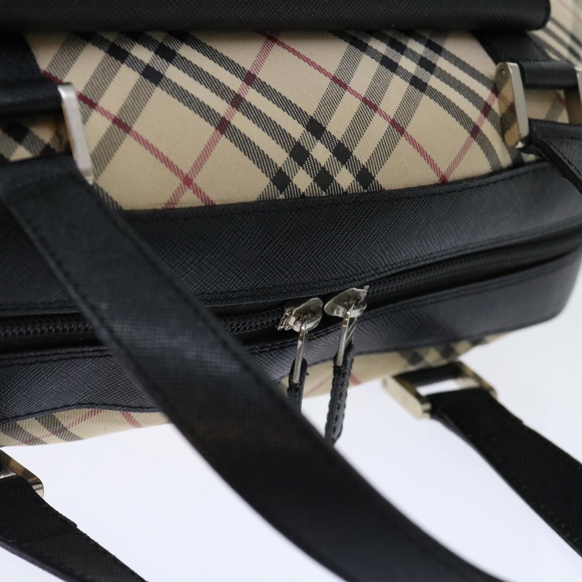 BURBERRY Nova Check Hand Bag Canvas Beige Black Auth 70949