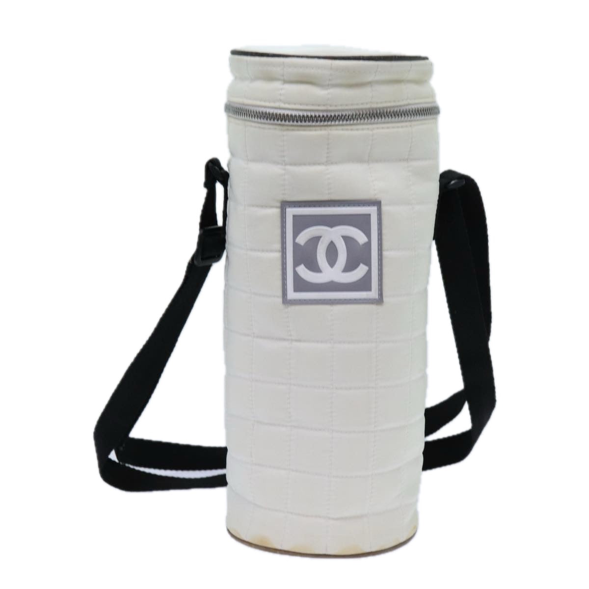CHANEL Choco Bar Sports Line Shoulder Bag Nylon White CC Auth 70955