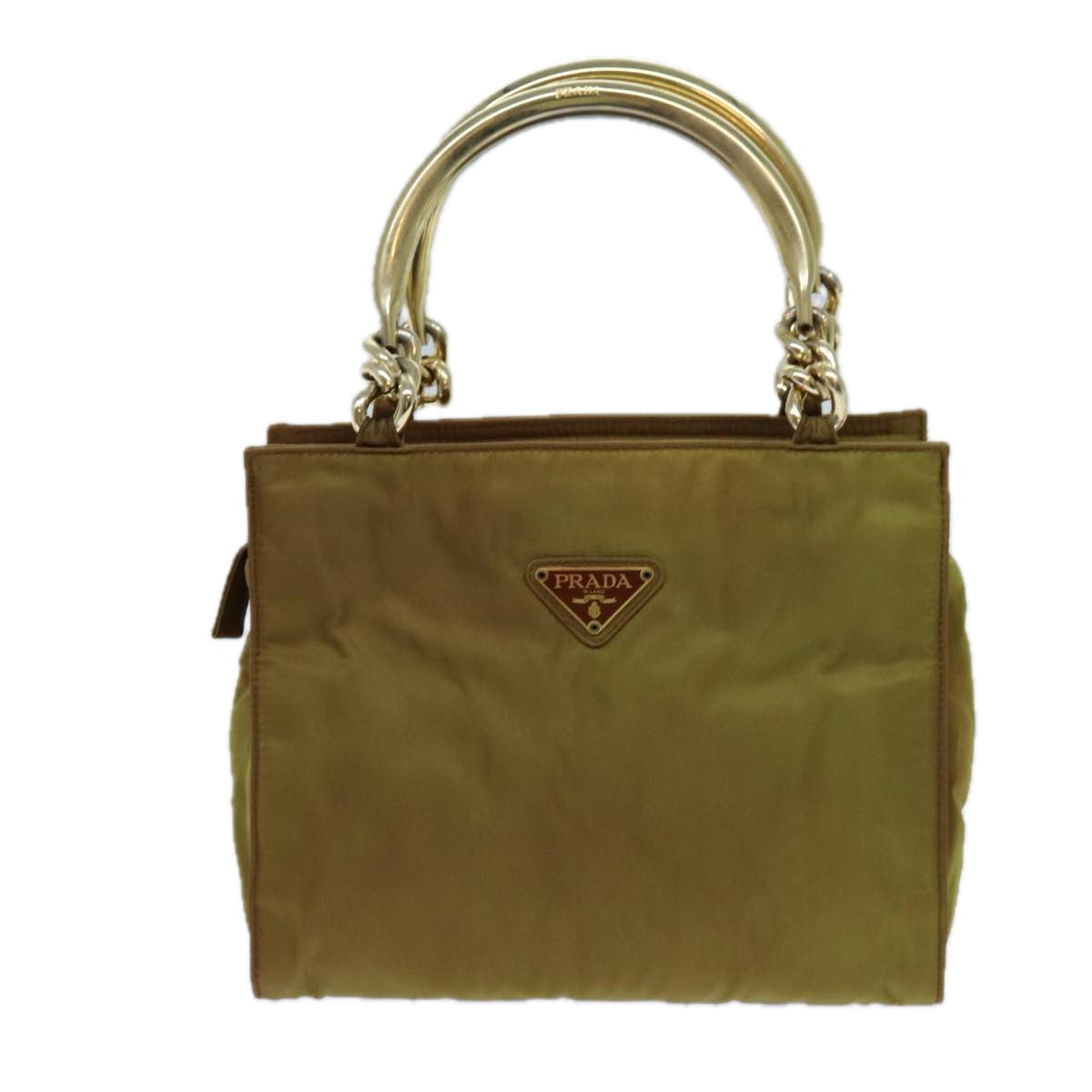 PRADA Chain Hand Bag Nylon Khaki Auth 70956