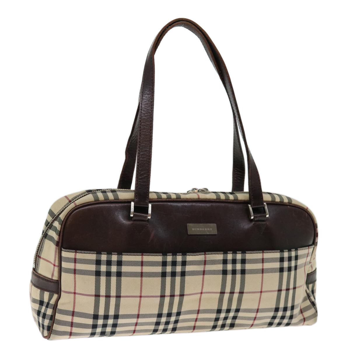 BURBERRY Nova Check Hand Bag Canvas Beige Auth 71011