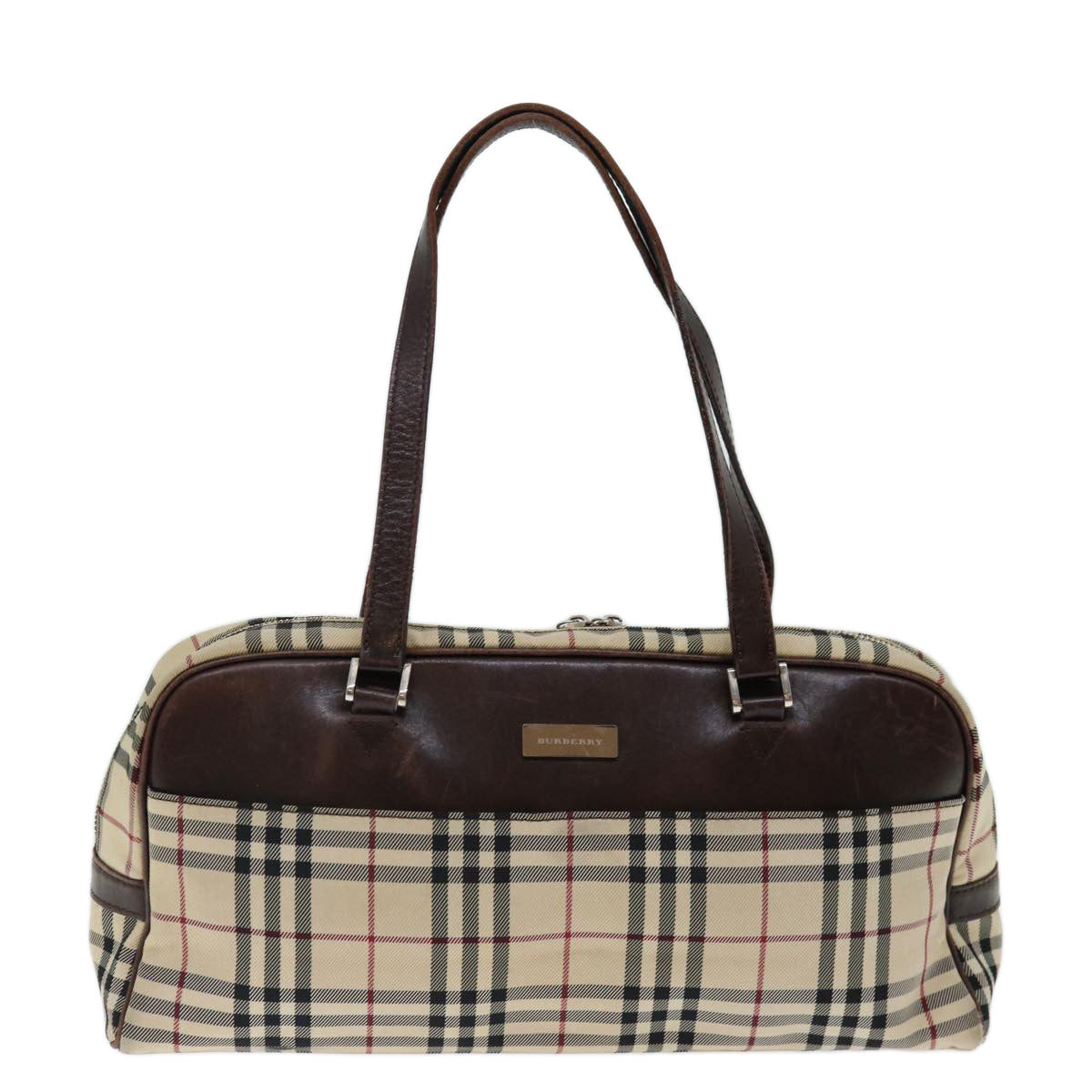 BURBERRY Nova Check Hand Bag Canvas Beige Auth 71011