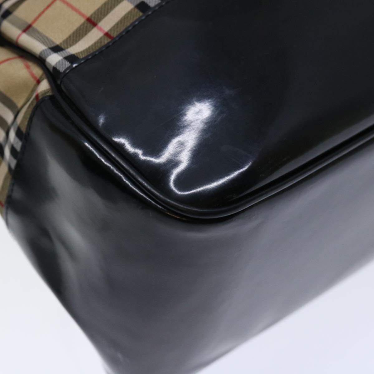 Burberrys Nova Check Blue Label Tote Bag Canvas Beige Black Auth 71014