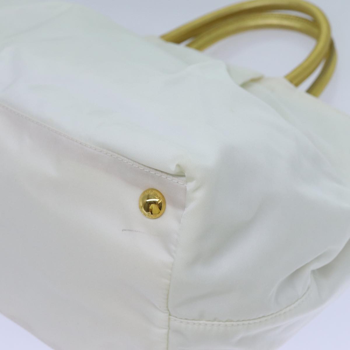 PRADA Hand Bag Nylon White Gold Auth 71016