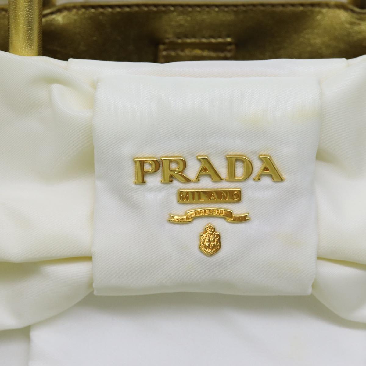 PRADA Hand Bag Nylon White Gold Auth 71016