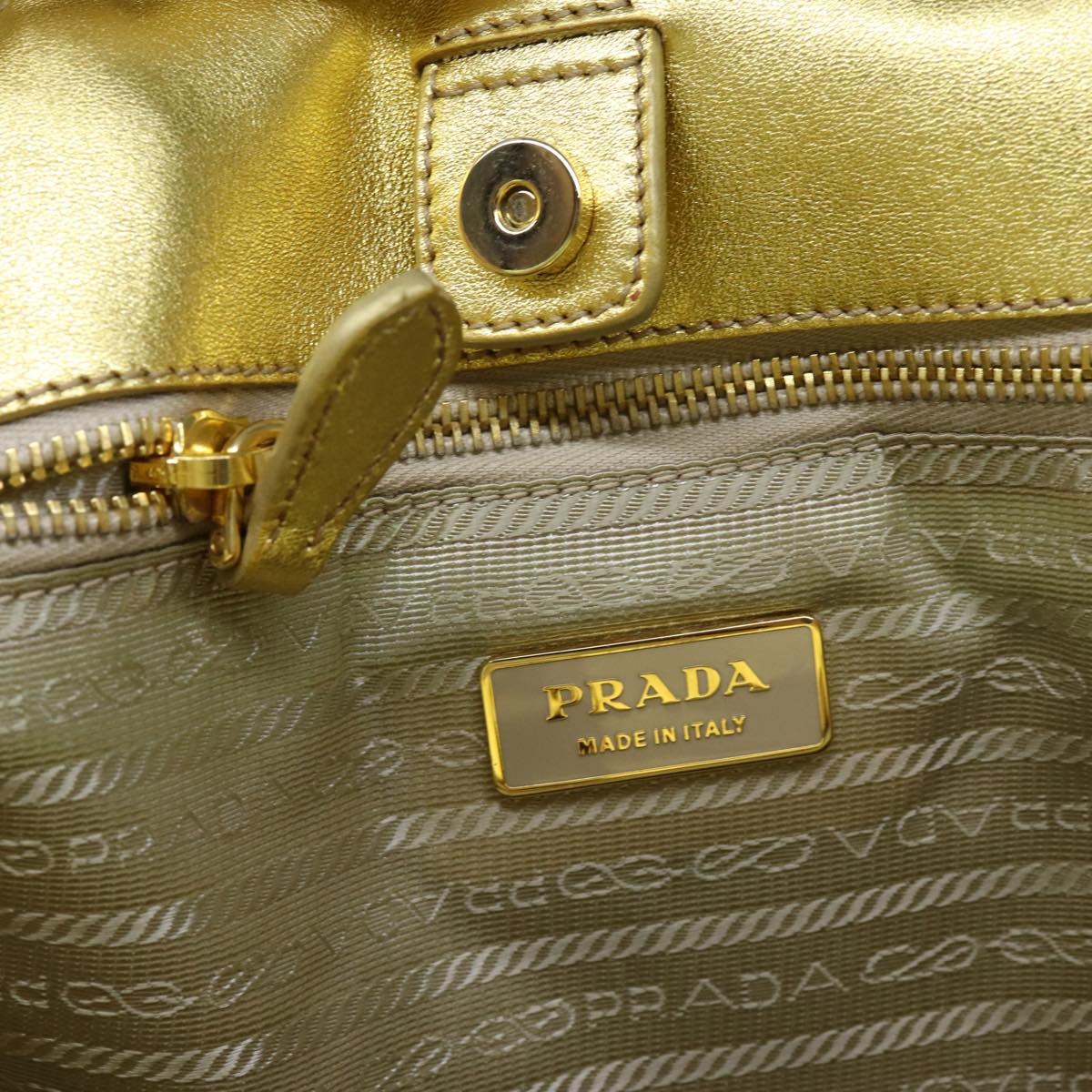 PRADA Hand Bag Nylon White Gold Auth 71016