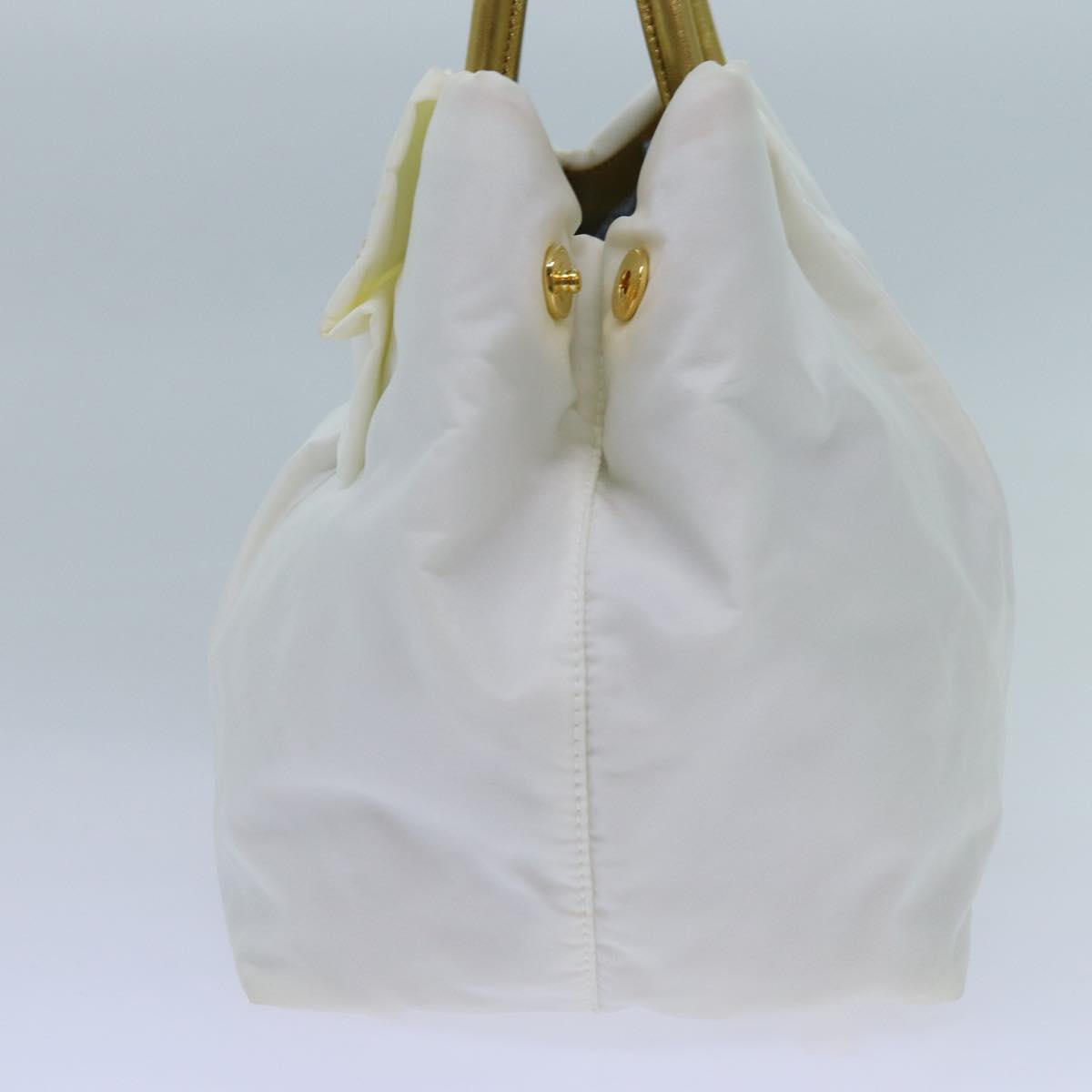 PRADA Hand Bag Nylon White Gold Auth 71016