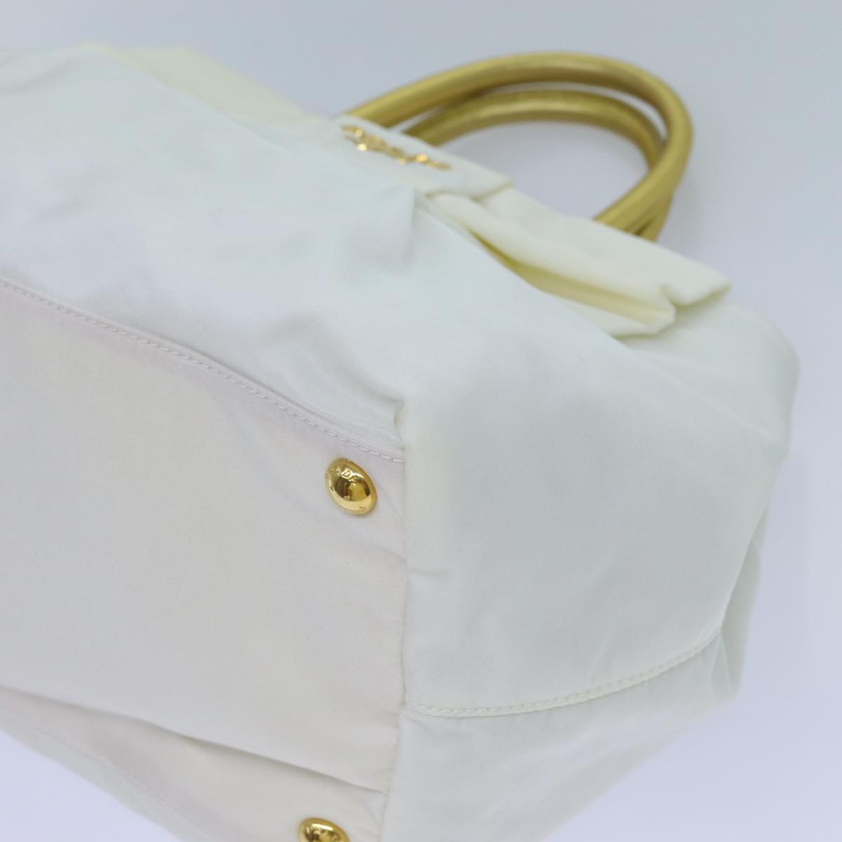 PRADA Hand Bag Nylon White Gold Auth 71016