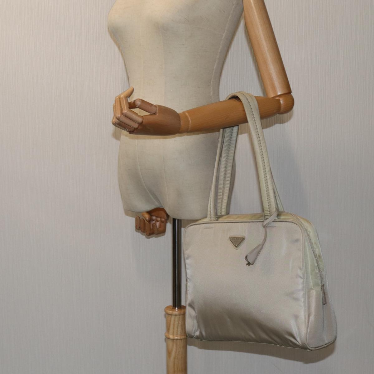 PRADA Shoulder Bag Nylon Beige Auth 71017