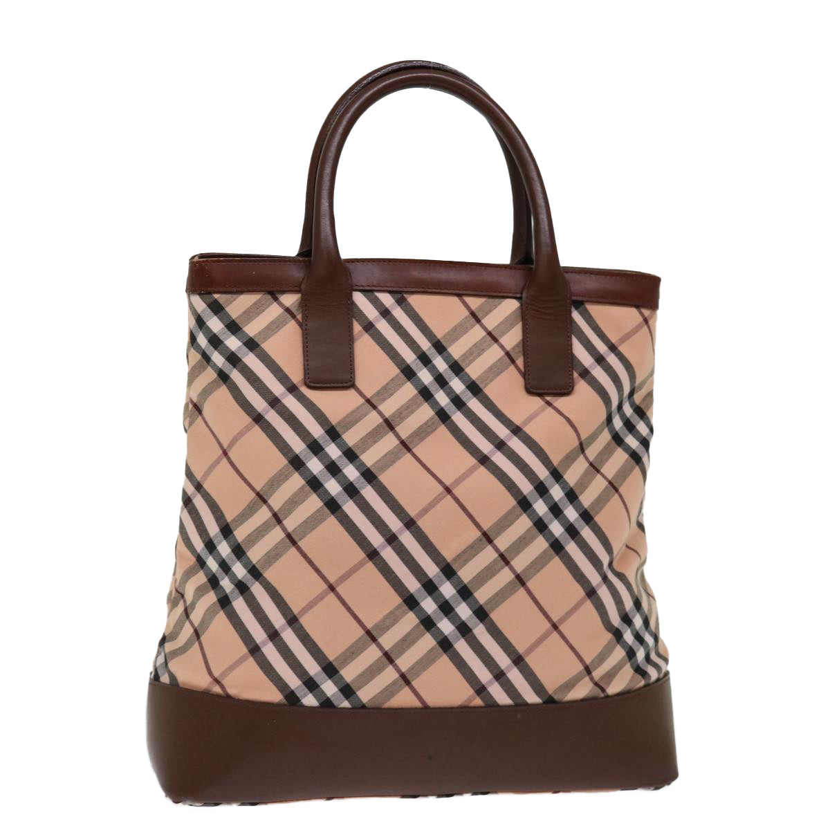 BURBERRY Nova Check Blue Label Hand Bag Canvas Pink Brown Auth 71023