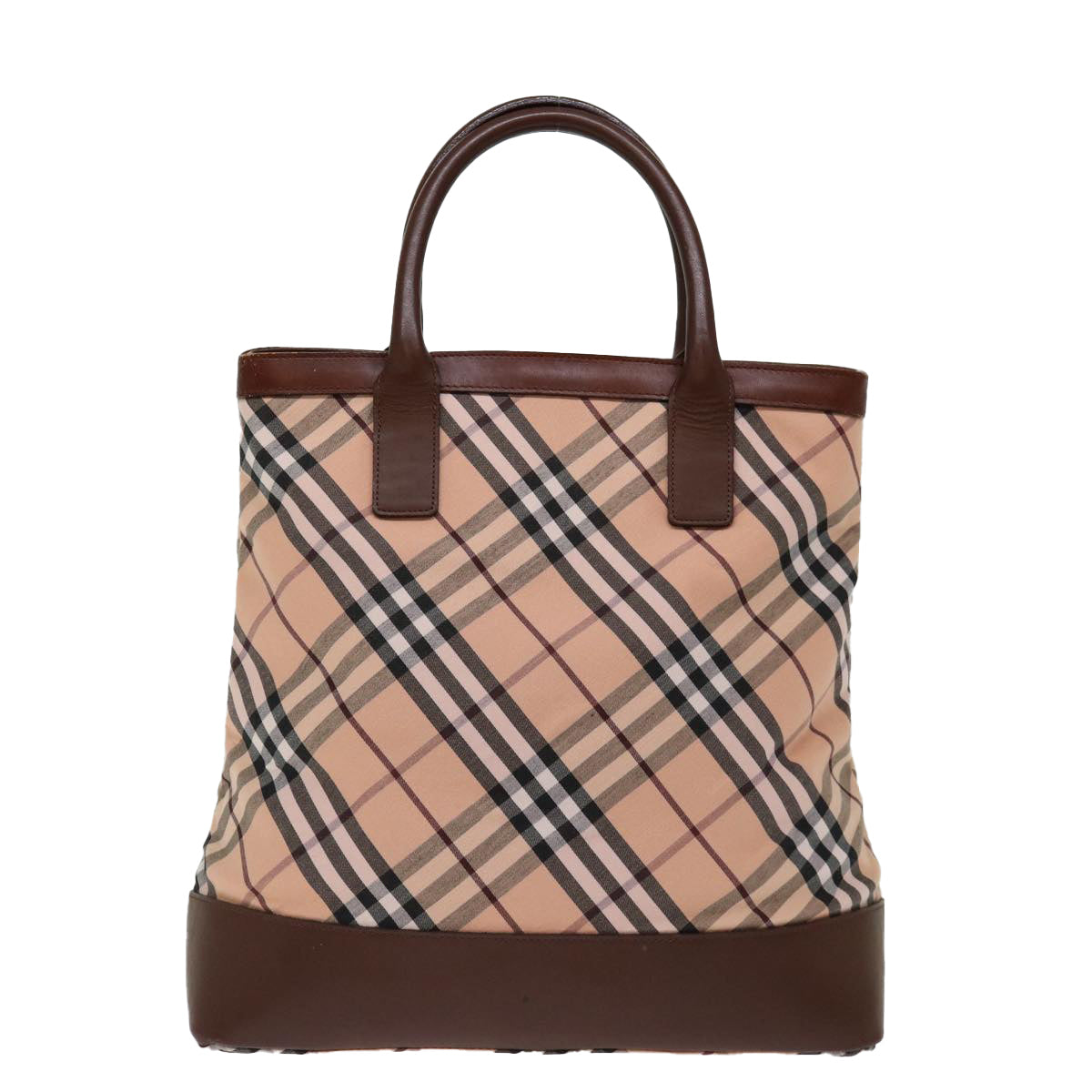 BURBERRY Nova Check Blue Label Hand Bag Canvas Pink Brown Auth 71023