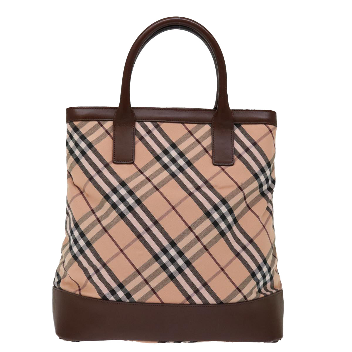 BURBERRY Nova Check Blue Label Hand Bag Canvas Pink Brown Auth 71023