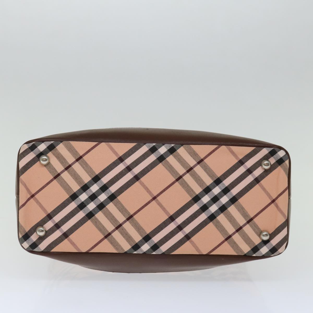 BURBERRY Nova Check Blue Label Hand Bag Canvas Pink Brown Auth 71023