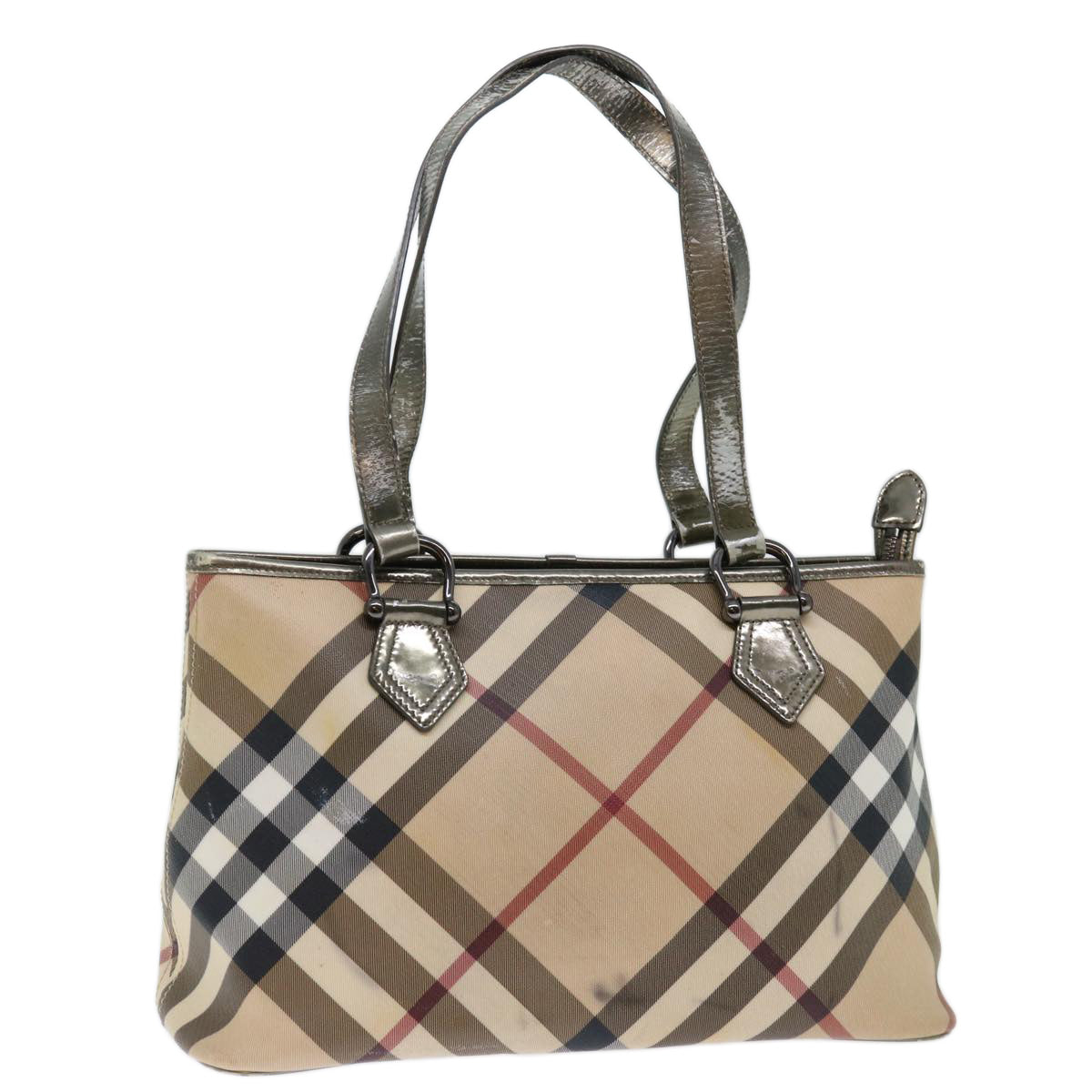 BURBERRY Nova Check Tote Bag PVC Beige Auth 71024