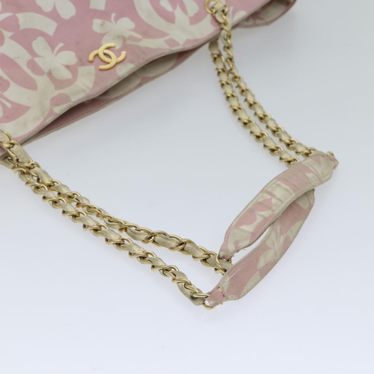 CHANEL Chain Tote Bag Canvas Pink CC Auth 71033