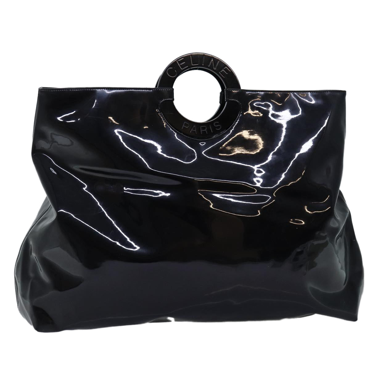 CELINE Hand Bag Patent leather Black Auth 71034