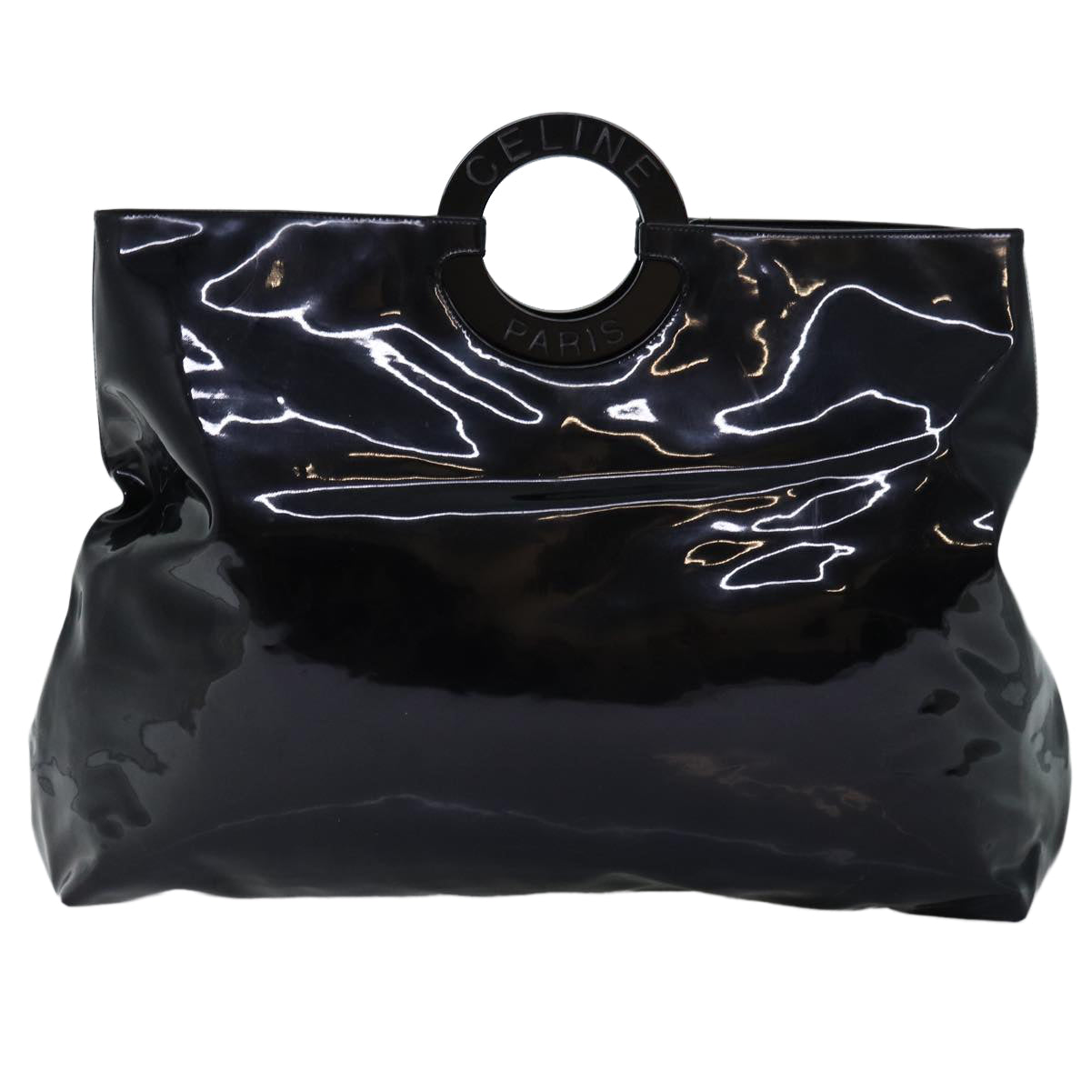 CELINE Hand Bag Patent leather Black Auth 71034
