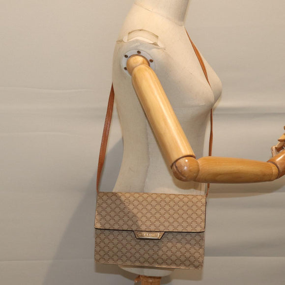 CELINE Macadam Canvas Shoulder Bag Coated Canvas Beige Auth 71054
