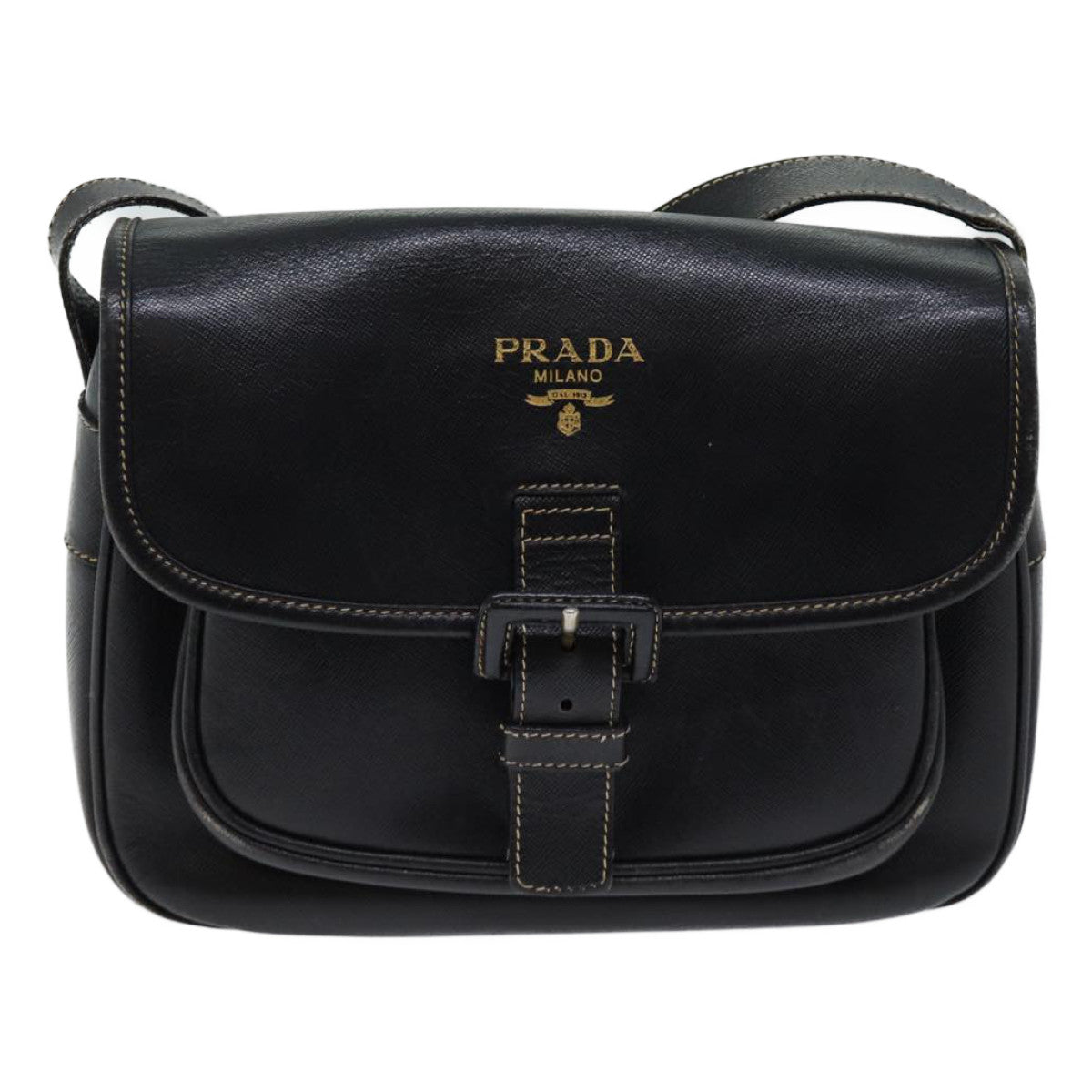 PRADA Safiano leather Shoulder Bag Black Auth 71061