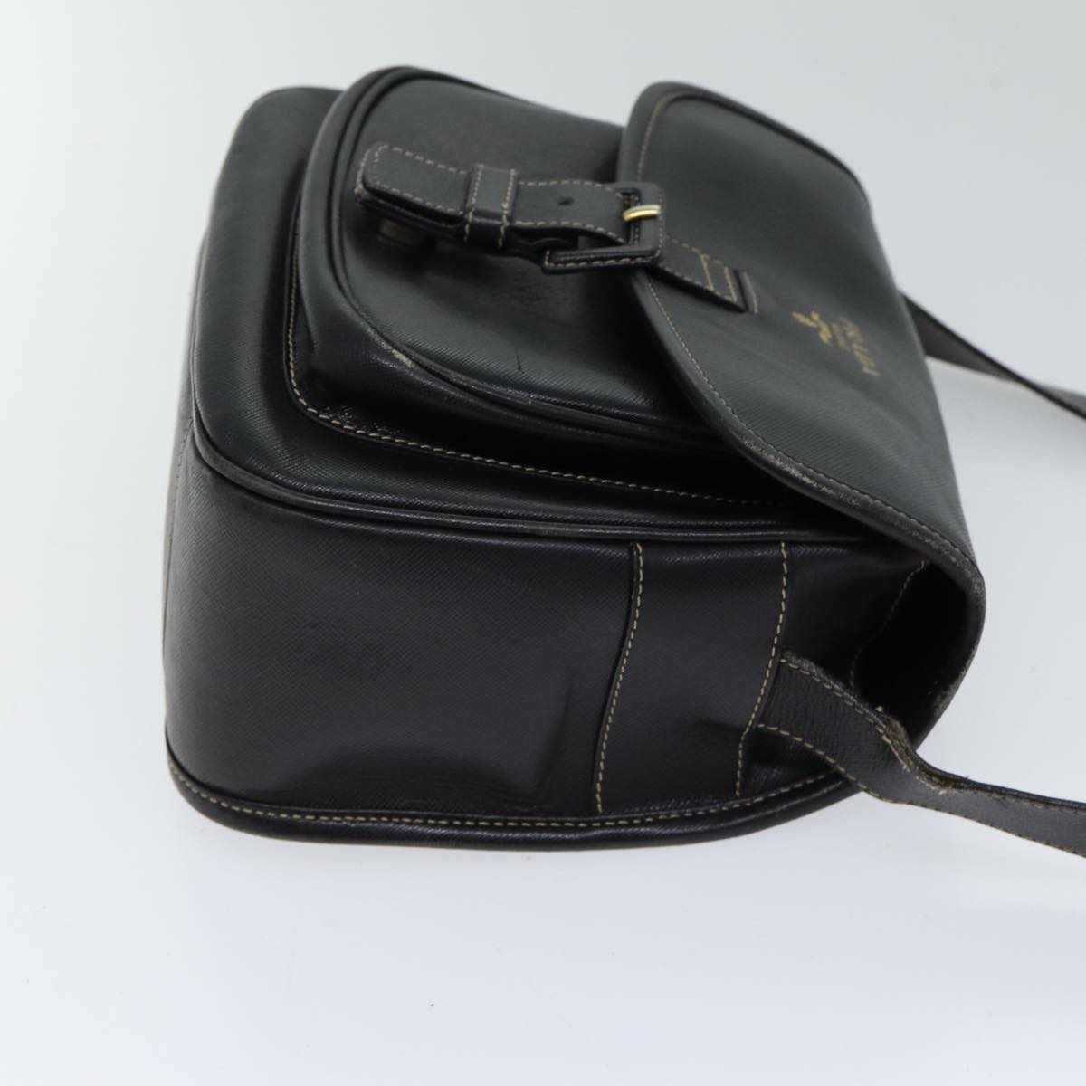 PRADA Safiano leather Shoulder Bag Black Auth 71061