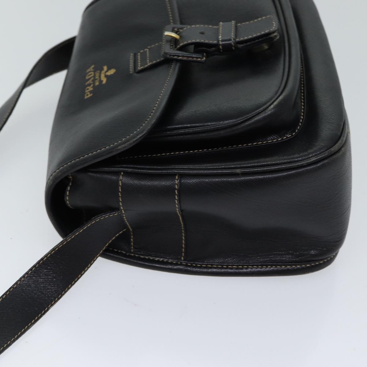 PRADA Safiano leather Shoulder Bag Black Auth 71061