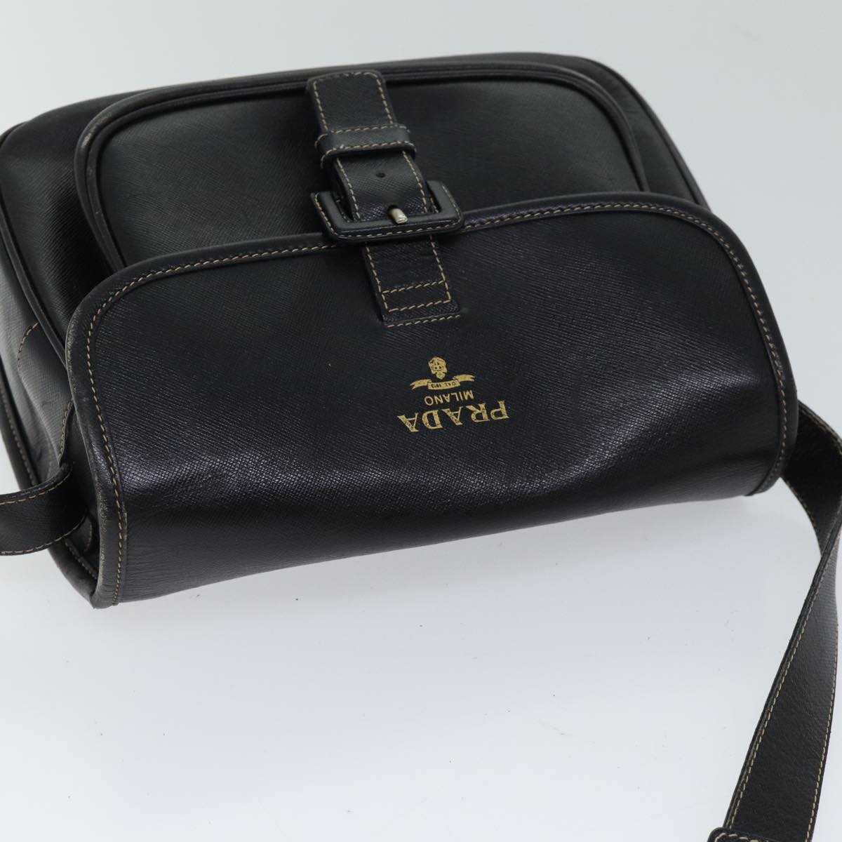 PRADA Safiano leather Shoulder Bag Black Auth 71061