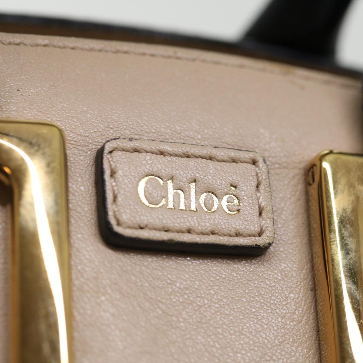 Chloe Etel Hand Bag Leather 2way Beige Black Auth 71071