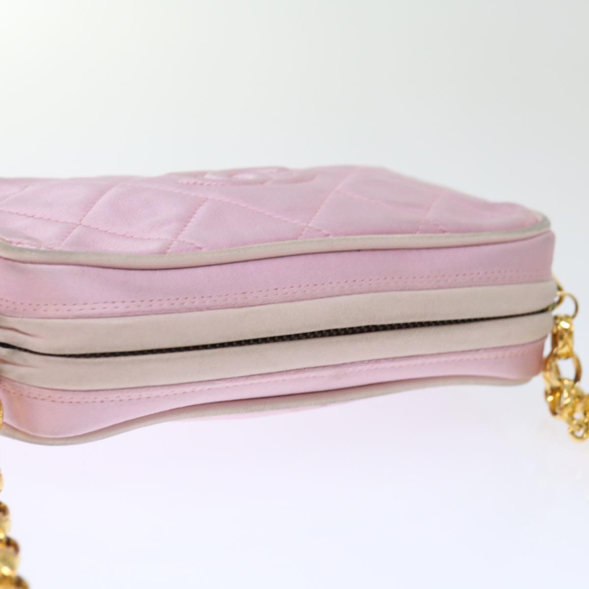 CHANEL Chain Shoulder Bag Satin Pink CC Auth 71073A