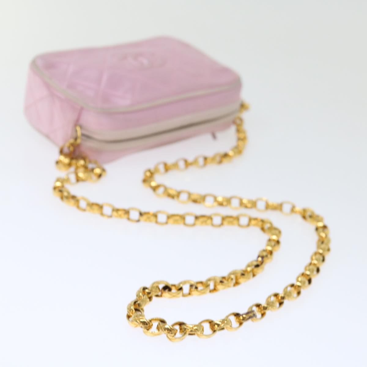 CHANEL Chain Shoulder Bag Satin Pink CC Auth 71073A