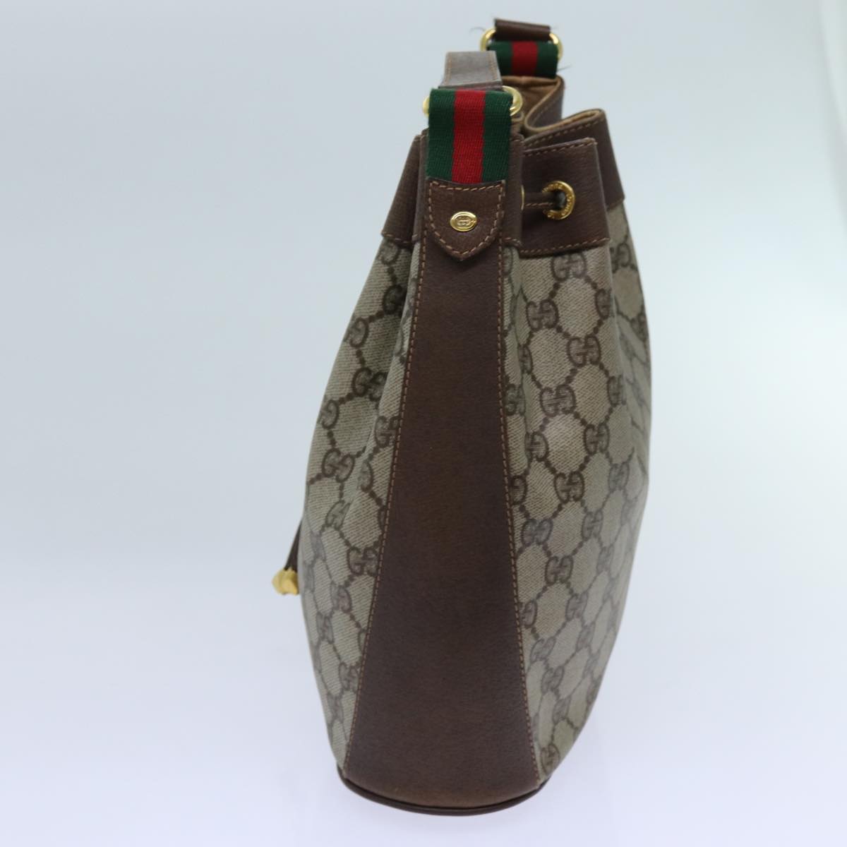 GUCCI GG Canvas Web Sherry Line Shoulder Bag PVC Beige Green Red Auth 71074