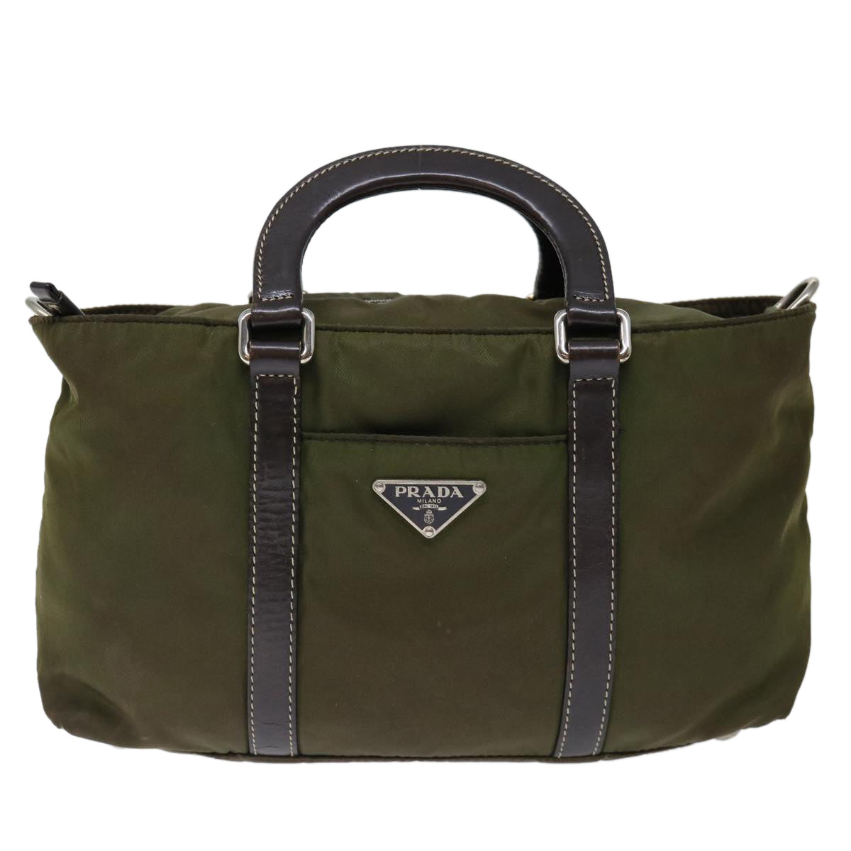 PRADA Hand Bag Nylon 2way Khaki Auth 71095