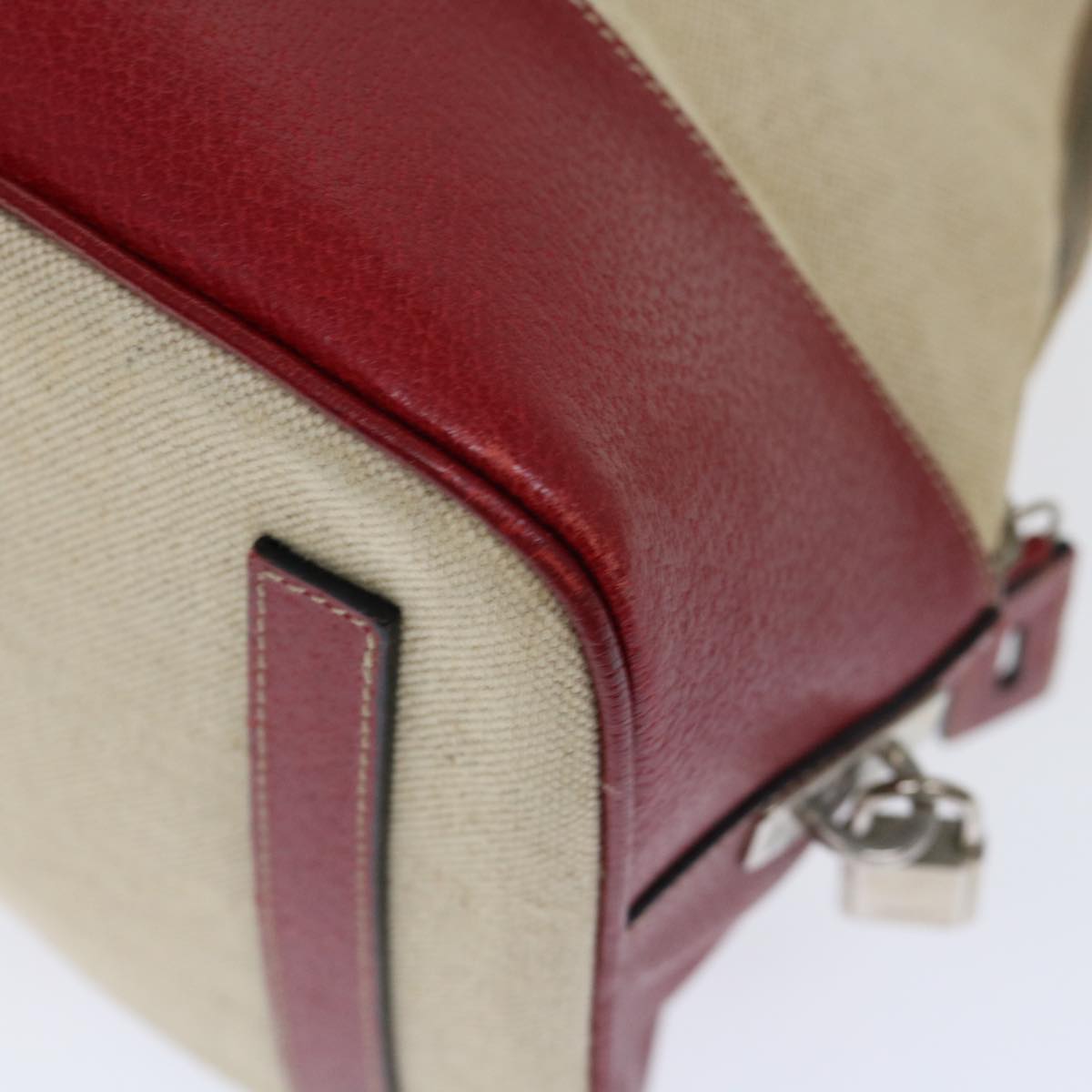 PRADA Hand Bag Canvas Beige Red Auth 71097