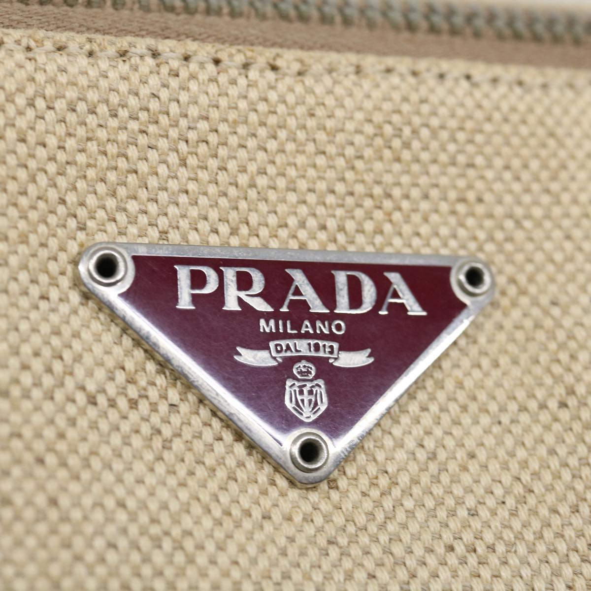 PRADA Hand Bag Canvas Beige Red Auth 71097