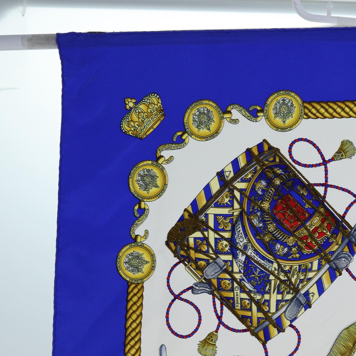 HERMES Carre 90 LES TAMBOURS Scarf Silk Blue Auth 71131 - 0