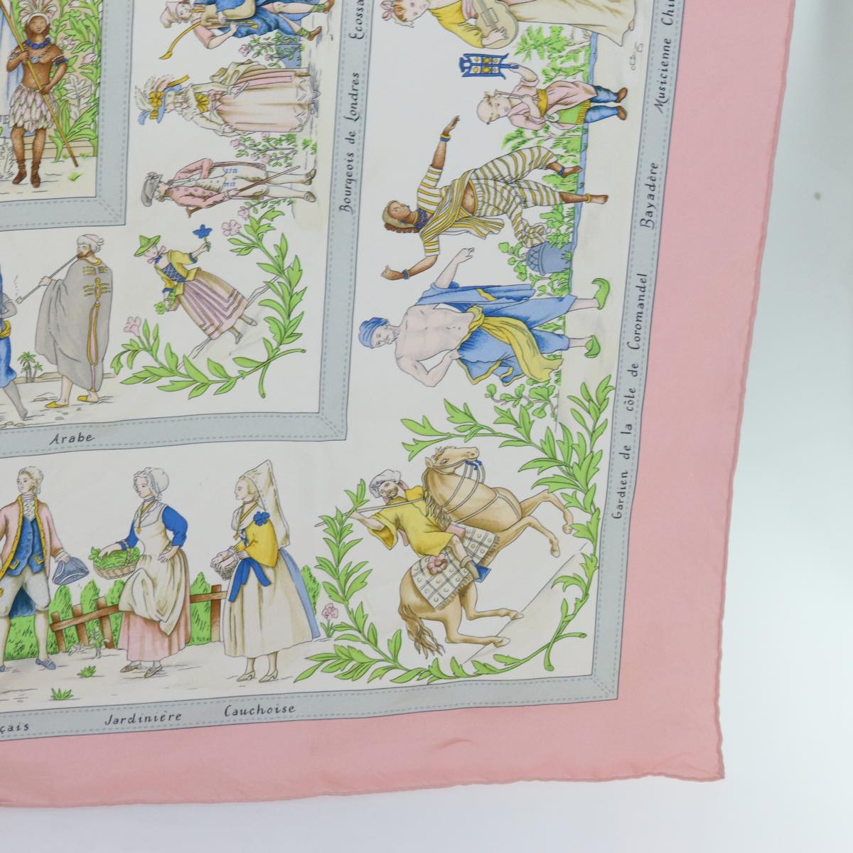 HERMES Carre 90 COSTUMES CIVILS Scarf Silk Pink Auth 71132