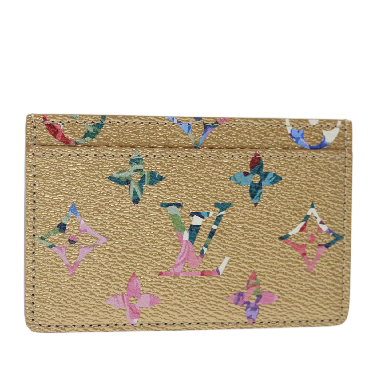 LOUIS VUITTON Floral Flower Porte Cartes Simple Case Gold M81726 LV Auth 71134A