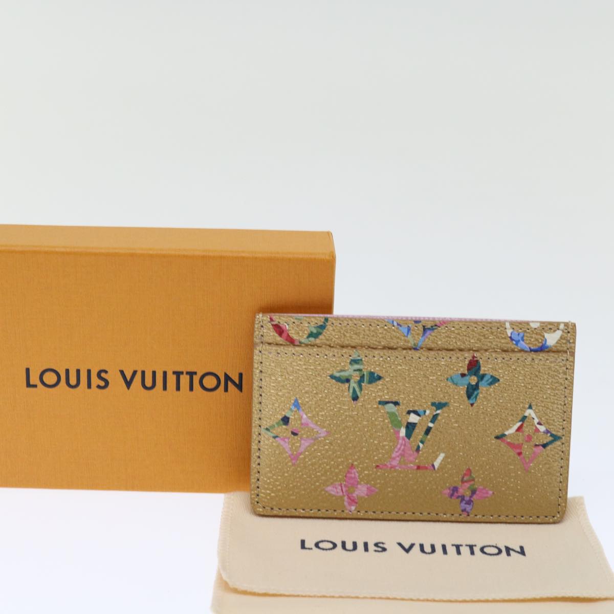 LOUIS VUITTON Floral Flower Porte Cartes Simple Case Gold M81726 LV Auth 71134A