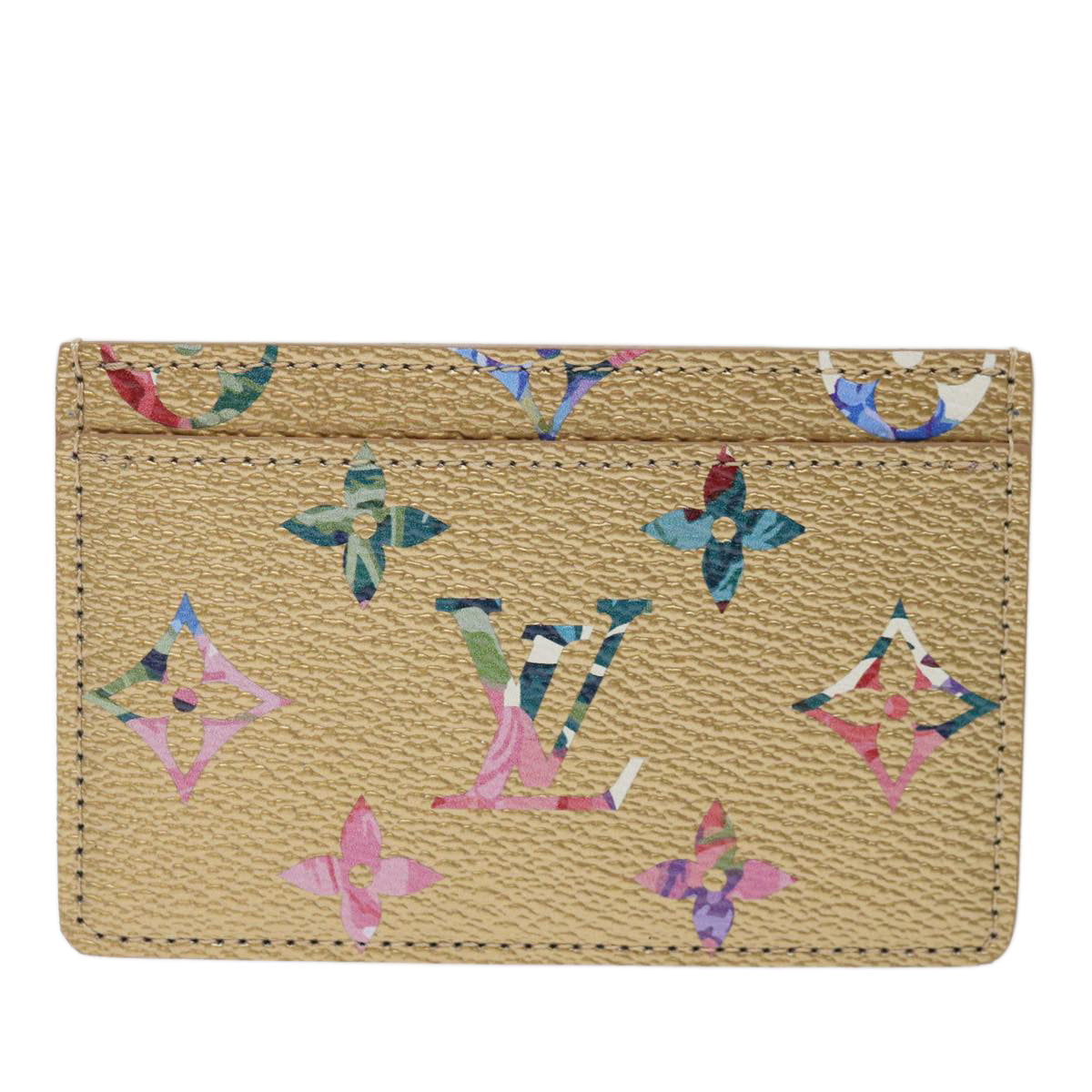 LOUIS VUITTON Floral Flower Porte Cartes Simple Case Gold M81726 LV Auth 71134A