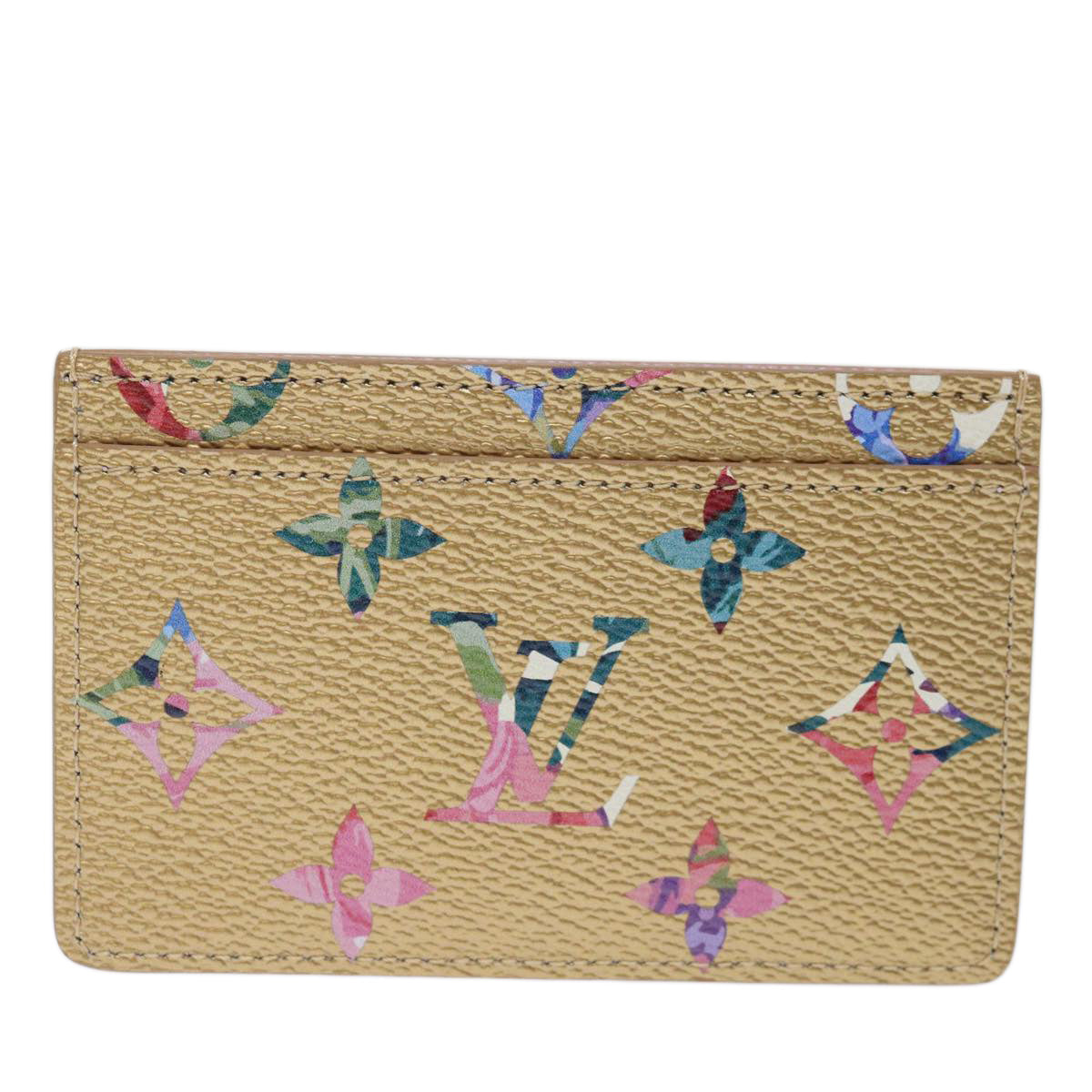 LOUIS VUITTON Floral Flower Porte Cartes Simple Case Gold M81726 LV Auth 71134A - 0