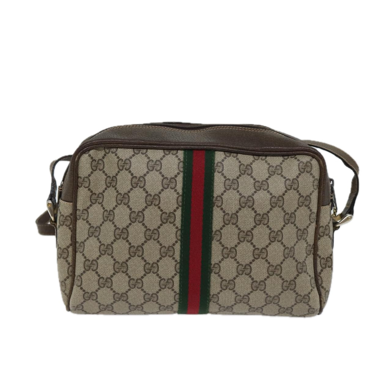 GUCCI GG Canvas Web Sherry Line Shoulder Bag PVC Beige Green Red Auth 71166 - 0