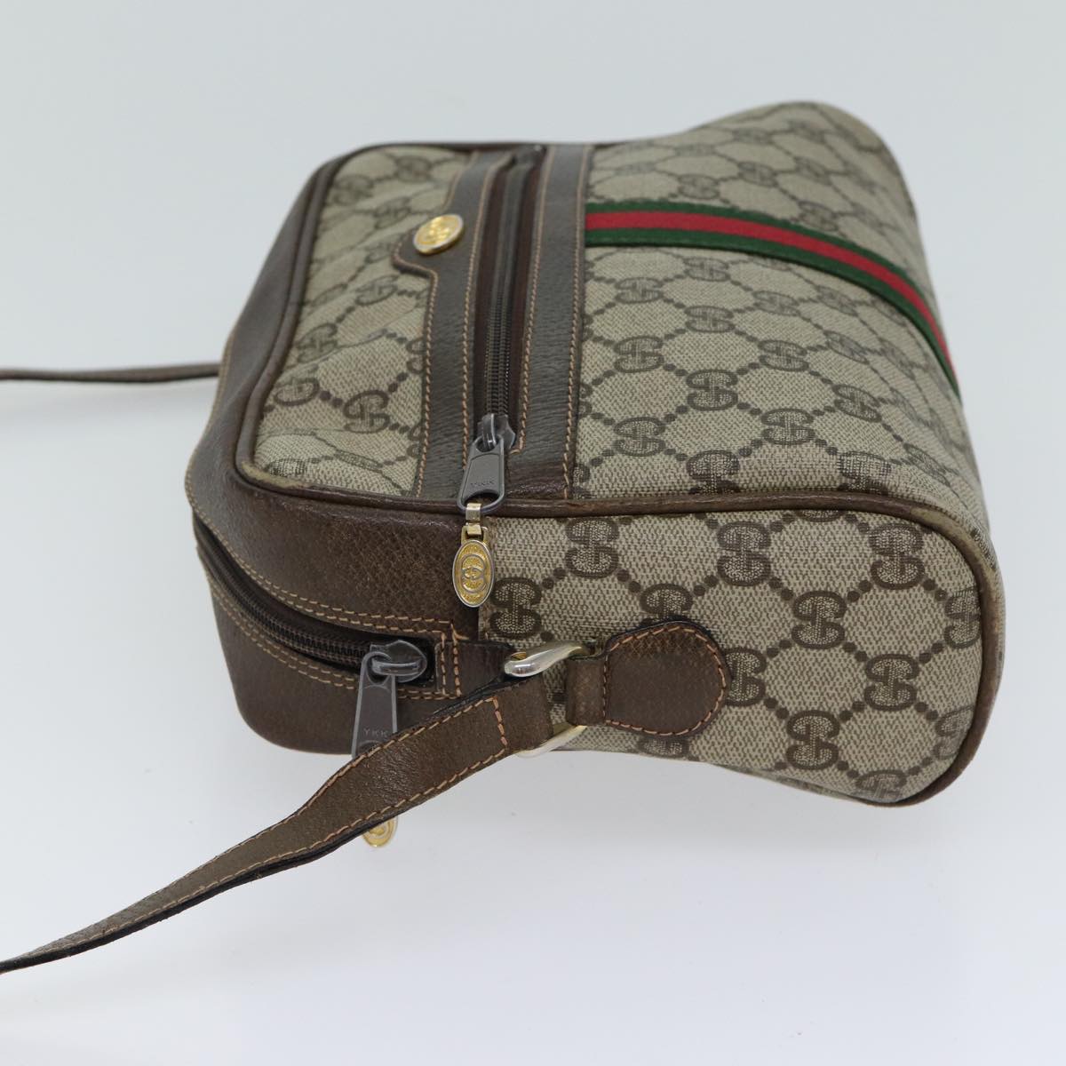 GUCCI GG Canvas Web Sherry Line Shoulder Bag PVC Beige Green Red Auth 71166