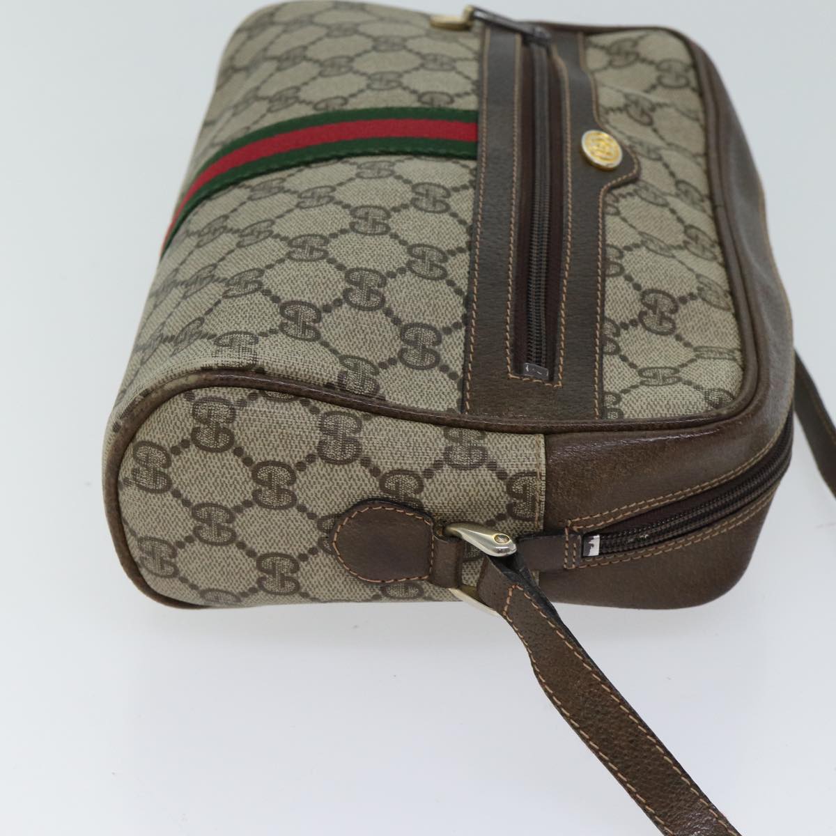 GUCCI GG Canvas Web Sherry Line Shoulder Bag PVC Beige Green Red Auth 71166